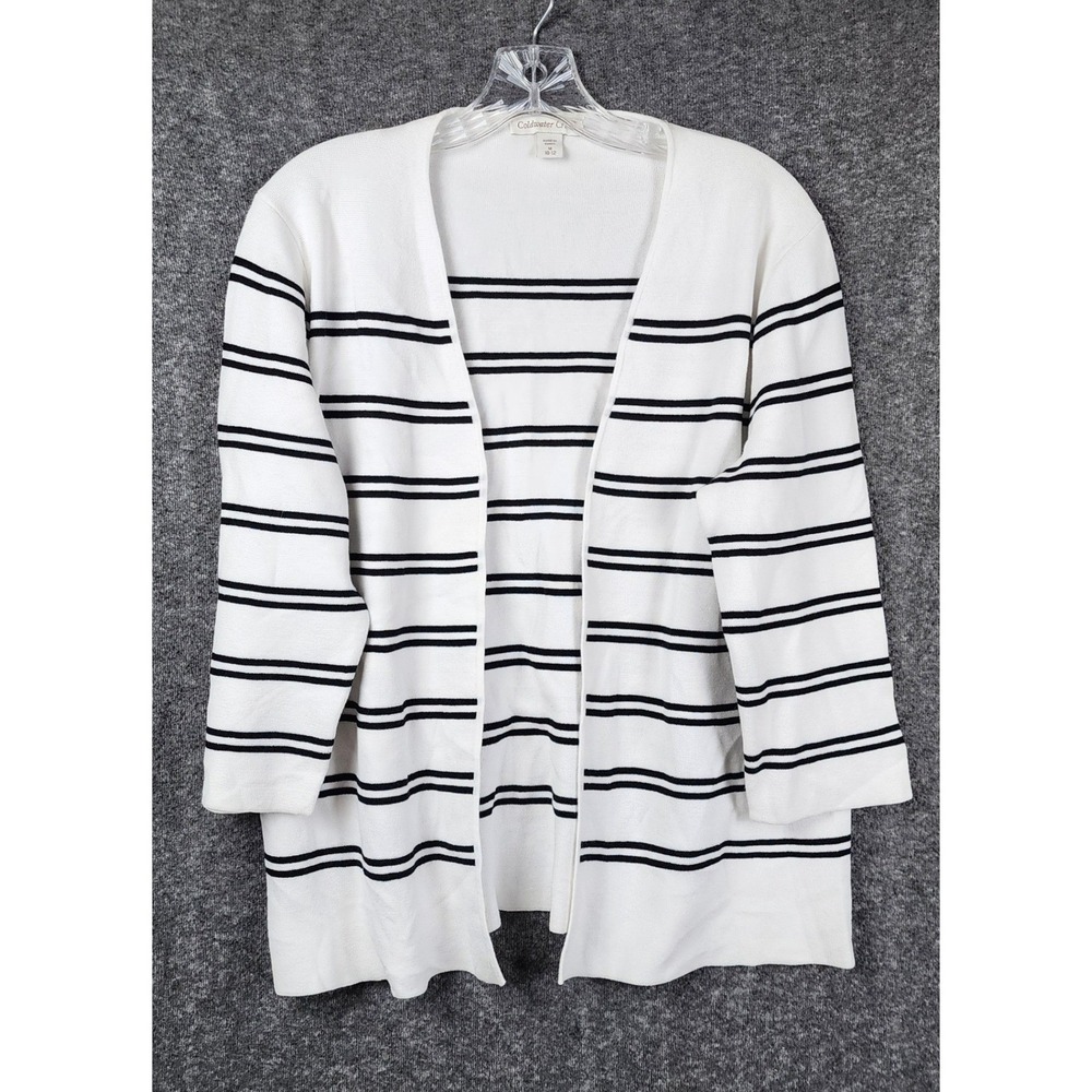 Coldwater Creek Cardigan Womens M 10-12‎ Striped Open Front 3/4 Sleeve